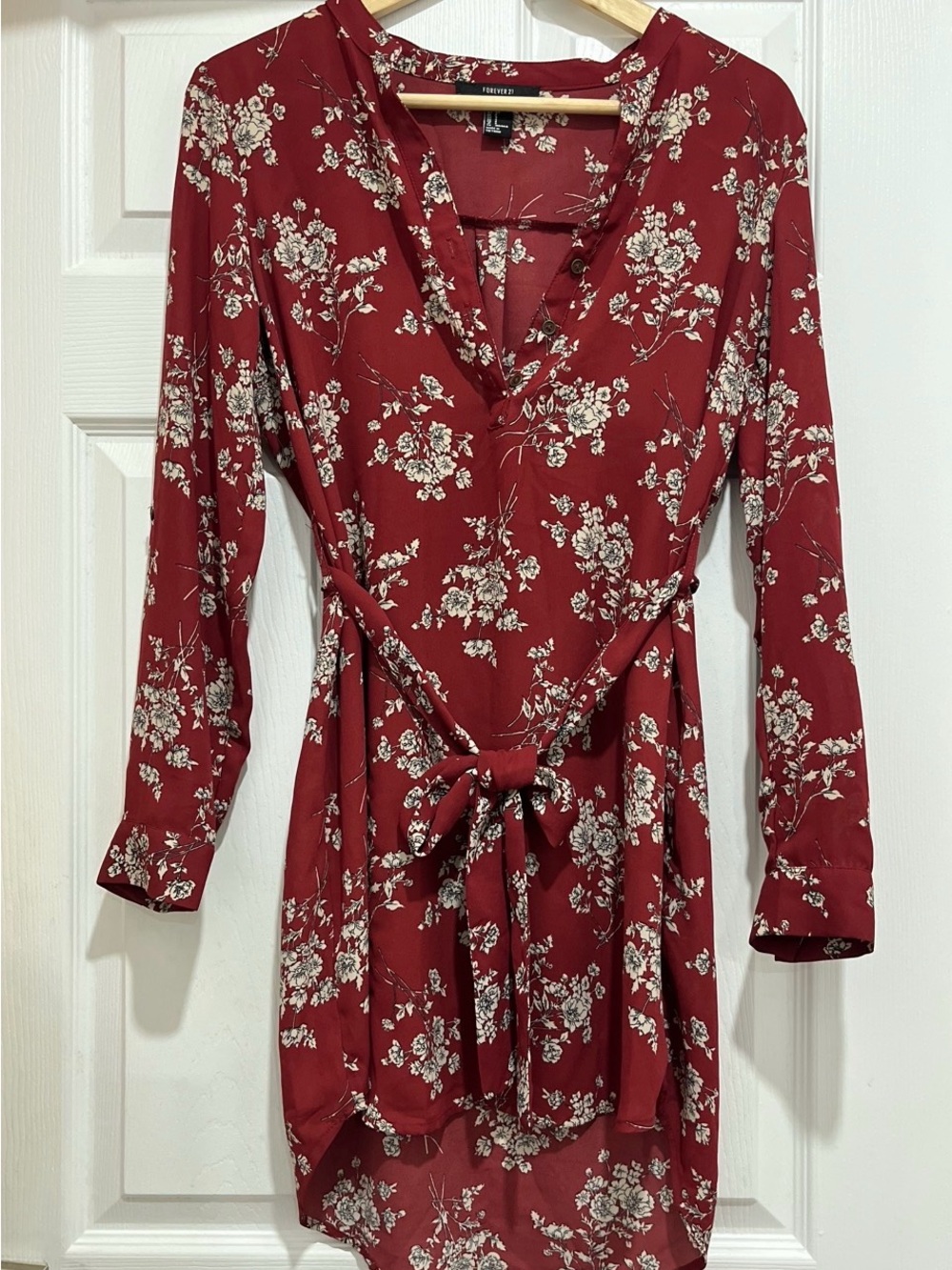 Forever 21 Red Floral Wrap Dress with Tie Waist